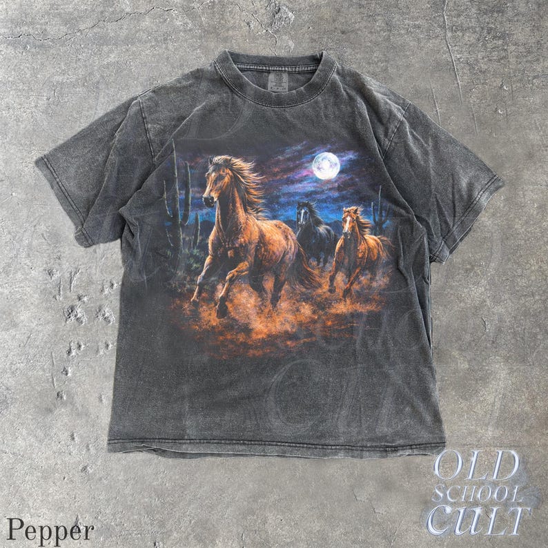 Wild Horses Vintage 90s Graphic T-Shirt, Retro Moonlit Running Horse Tee image 6
