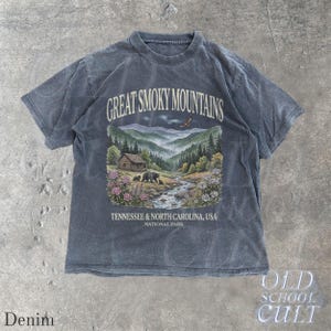 Great Smoky Mountains National Park Vintage 90er Jahre Grafik-Shirt, Retro Comfort Colors®Mountain Cabin Bear USA Nostalgie Unisex T-Shirt Denim