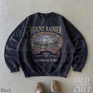Retro Mount Rainier Washington Sweatshirt, Vintage 90s American Tradition Pacific Northwest Crewneck, Nostalgia Hiking Old School Gift Black