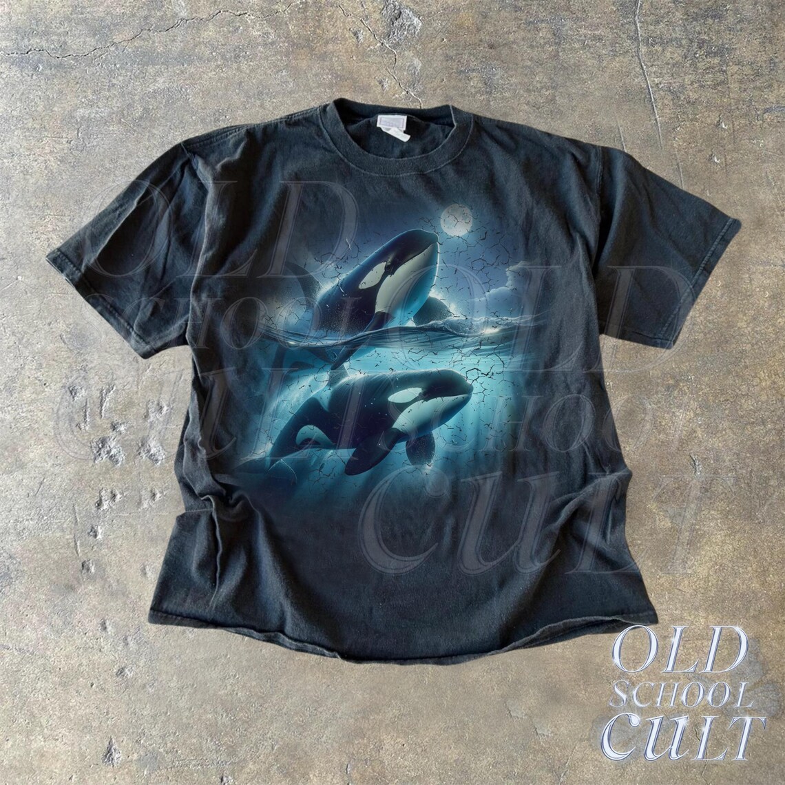 Two Orca Moon Vintage Graphic T-shirts, Vintage Ocean Mystical Orca ...