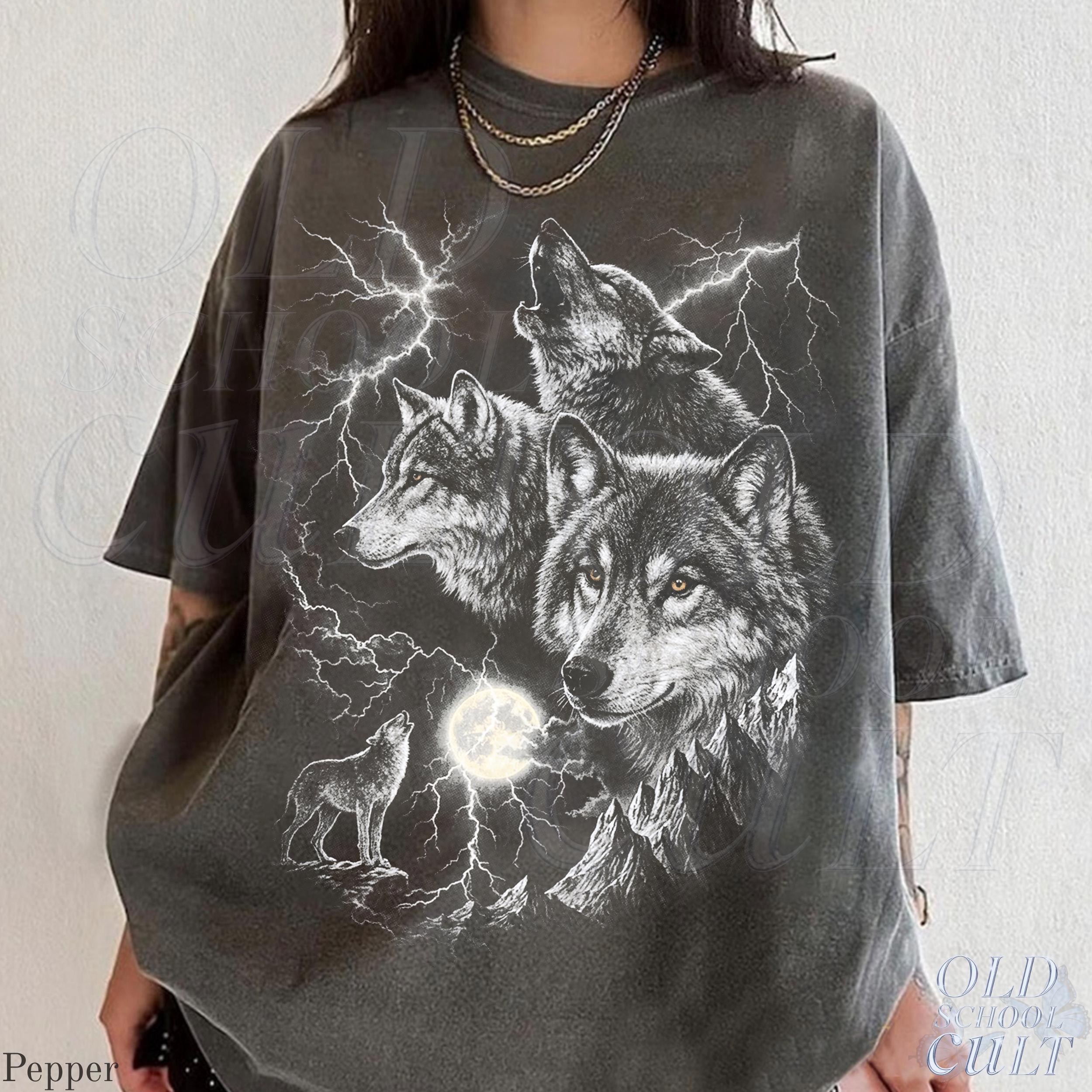 Vintage Wolf Lightning Classic 90s Graphic T-shirt, Retro Wolves
