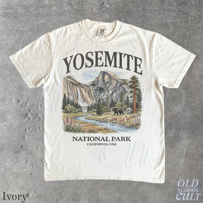 Camiseta vintage com estampa do Parque Nacional de Yosemite dos anos 90, modelo retrô Comfort Colors® com urso da vida selvagem da Califórnia, unissex. imagem 7