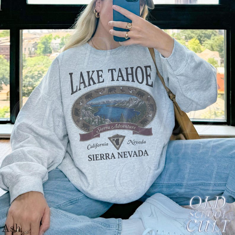 Retro Lake Tahoe Sierra Nevada Sweatshirt, Vintage 90s California Nevada Mountain Crewneck, Nostalgia Hiking Old School Gift image 3