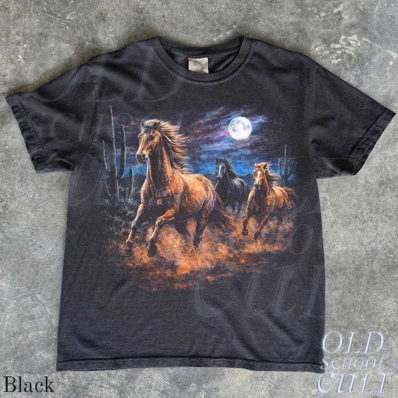 Wild Horses Vintage 90s Graphic T-Shirt, Retro Moonlit Running Horse Tee image 8