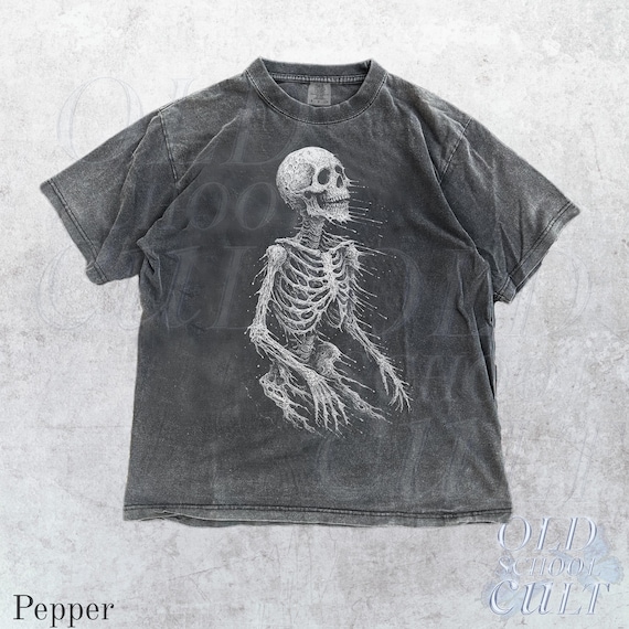 Faded Skeleton Vintage 90s Style Graphic Shirt, Skeleton Comfort Colors® Y2k Goth Retro Tee,2000s Emo Clothes,Skull Streetwear Oversize Tee