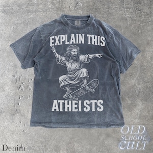 Jesus Skate Explain This Atheists Meme Vintage 90s Style Graphic Shirt, Jesus Skateboarding Funny Shirt, Vintage Skate Shirts, Skate Apparel Denim