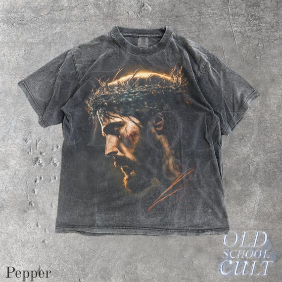 Jesus Vintage 90s Graphic Comfort Colors® Shirt, Jesus Portrait Shirt, Easter Shirt, Christian Easter Shirt, Retro Washed Oversize Shirt