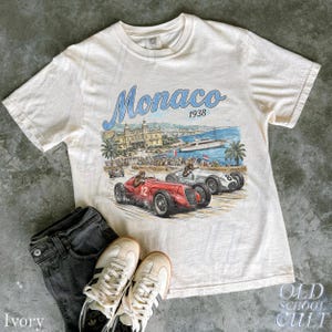 Monaco 1938 Racing Vintage Graphic T Shirt, Retro Grand Prix Motorsport Tee, Classic Car Racing Top image 2