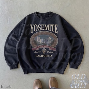 Retro Yosemite National Park Sweatshirt, Vintage 90s California Wildlife Graphic Crewneck, Nostalgia Hiking Old School Gift Black