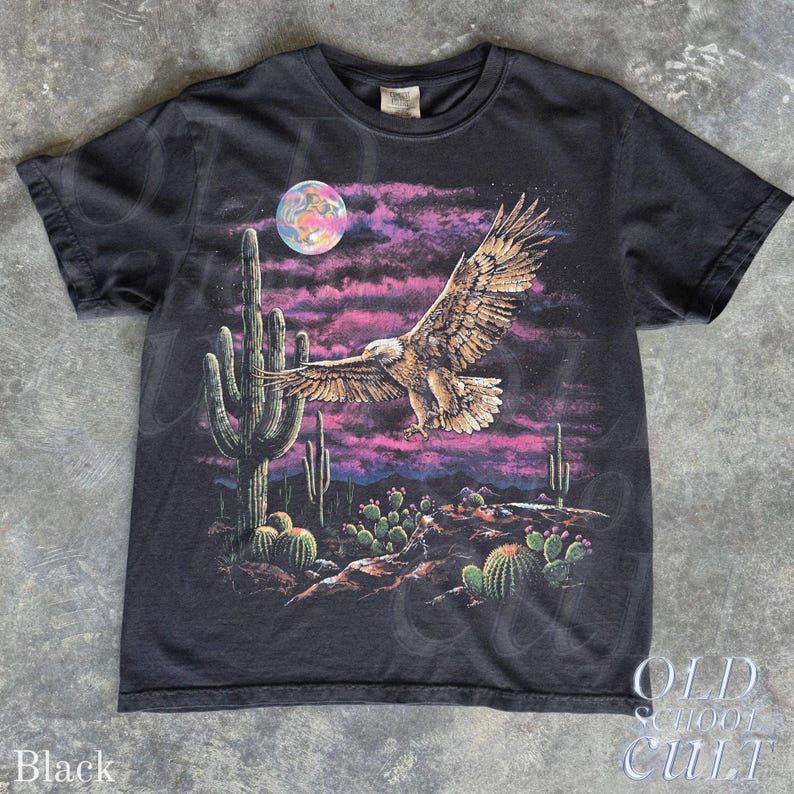 Vintage Eagle Desert T Shirt, Washed Black Western Graphic Tee, Cactus Moon Wildlife Shirt, Retro Southwest Bird Lover Gift image 8