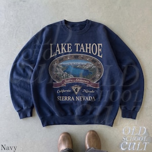 Retro Lake Tahoe Sierra Nevada Sweatshirt, Vintage 90s California Nevada Mountain Crewneck, Nostalgia Hiking Old School Gift Navy
