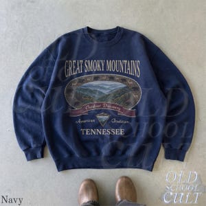 Retro Great Smoky Mountains Tennessee Sweatshirt, Vintage 90er Jahre Retro National Park Rundhalsausschnitt, Nostalgie Wandergeschenk Old School Navy