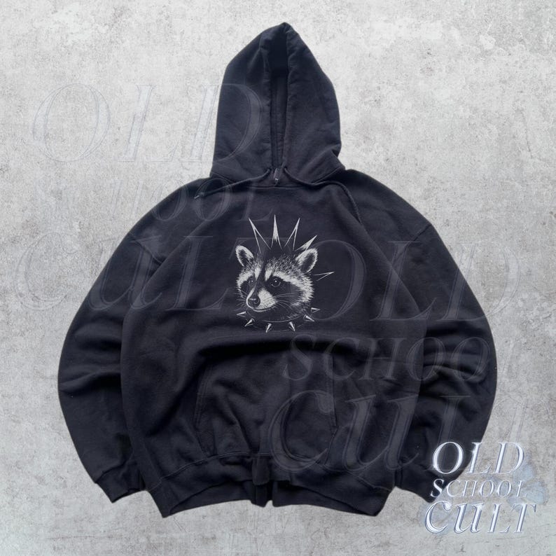 Raccoon Punk Vintage 90s Graphic Hoodie, Retro Funny Punker Raccoon ...