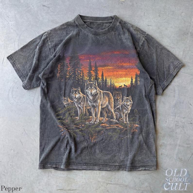 Vintage Wolf Pack 90s Graphic T Shirt, Retro Forest Rustic Outdoor Animal Nature Tee image 3