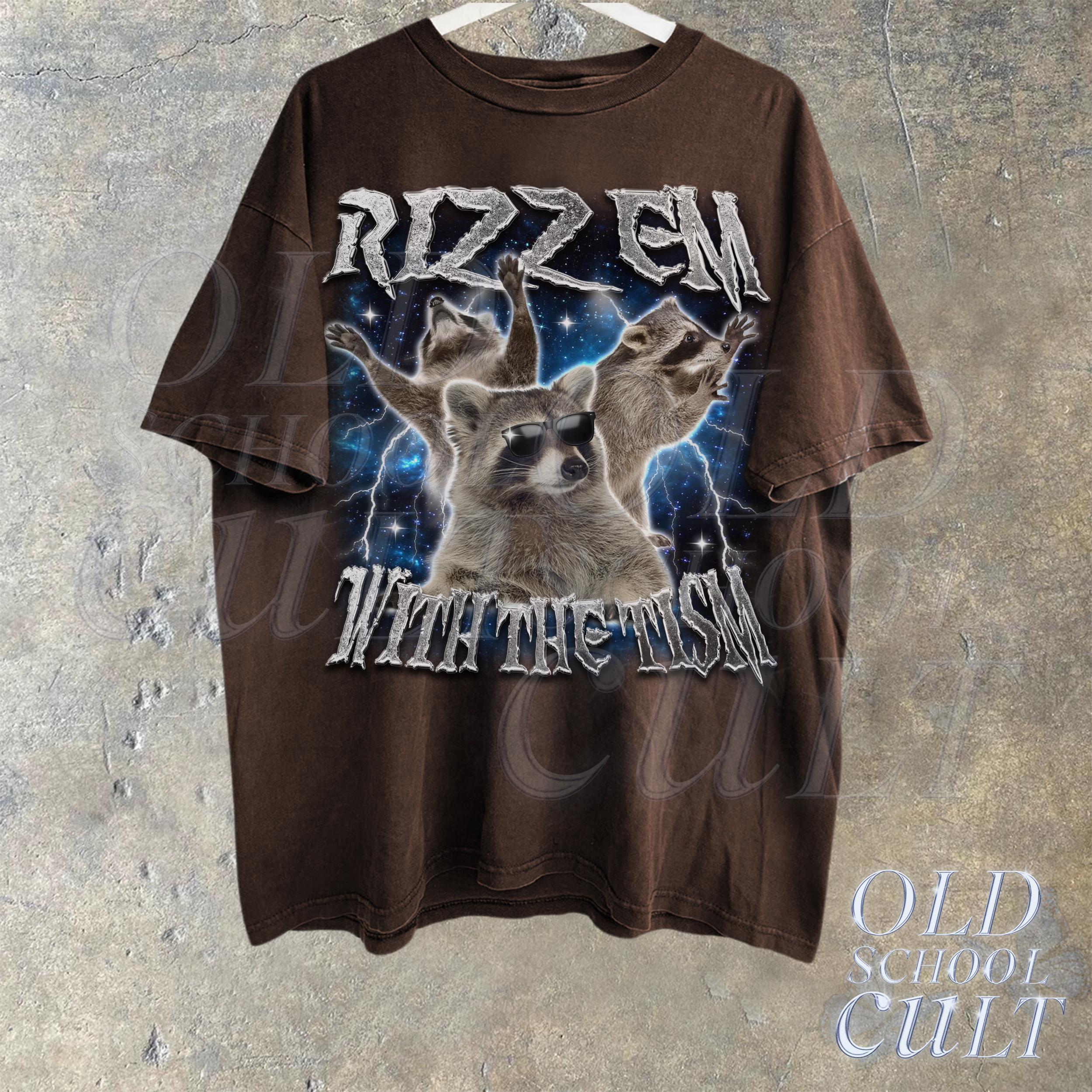 Rizz Em With the Tism Raccoon Vintage Graphic Shirt, Retro 90s Raccoon ...