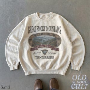 Retro Great Smoky Mountains Tennessee Sweatshirt, Vintage 90er Jahre Retro National Park Rundhalsausschnitt, Nostalgie Wandergeschenk Old School Sand