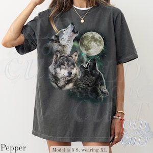 Howling Wolves Vintage 90s Graphic Shirt, Retro Comfort Colors® Wolf Moon Tee, Wild Free, Loyal Wolf Retro Top,Grey Wolf Washed Oversize Tee image 6