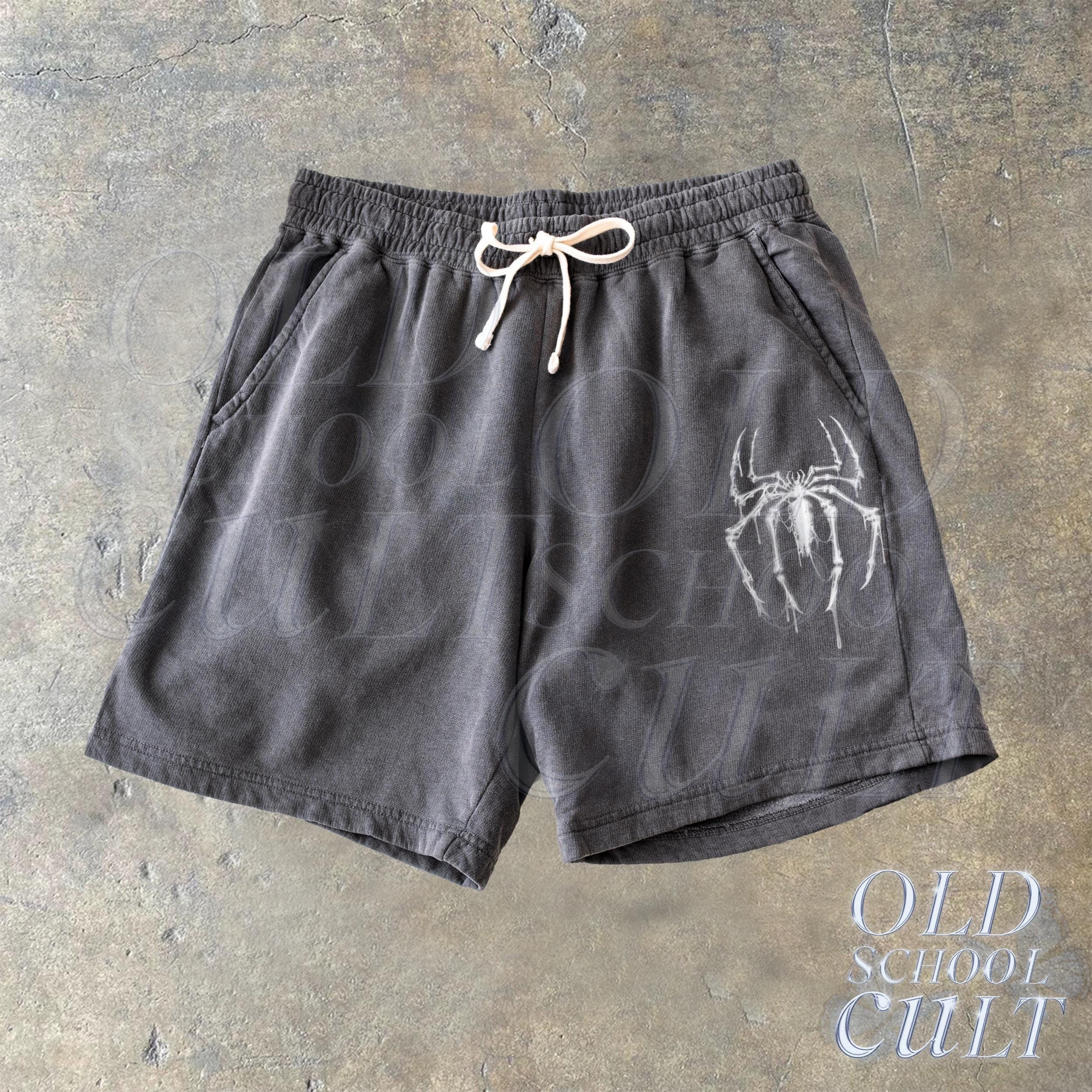 Vintage Spider Fleece Sweat Shorts, Retro Washed Sport