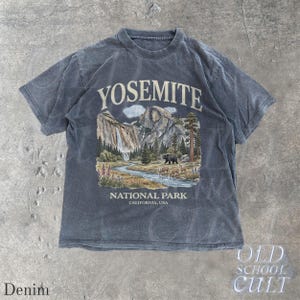 Camiseta vintage com estampa do Parque Nacional de Yosemite dos anos 90, modelo retrô Comfort Colors® com urso da vida selvagem da Califórnia, unissex. Denim
