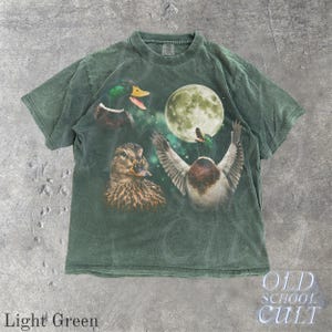 Mallard Duck Moon Vintage Graphic T Shirt, Retro Wildlife Bird Tee, Hunting Nature Gift Light Green