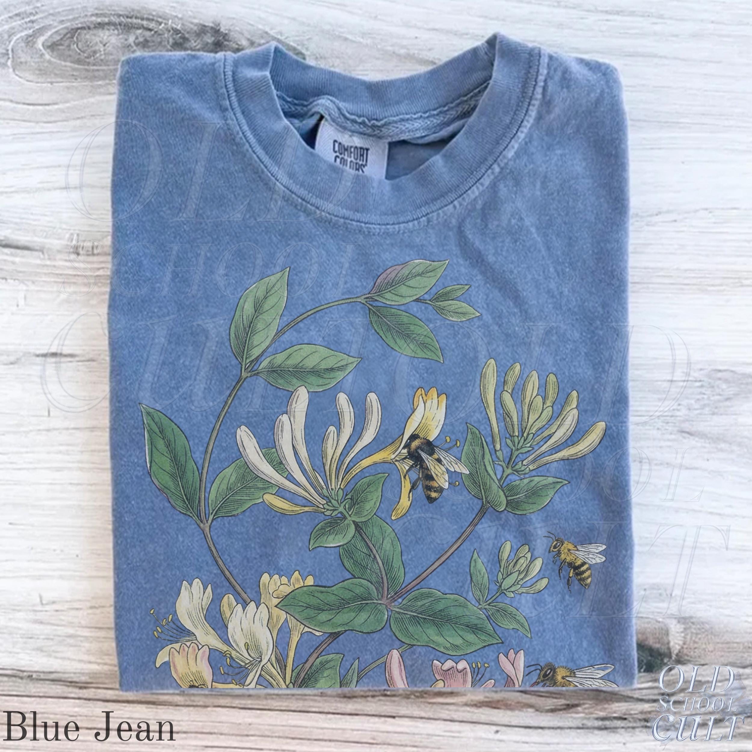 Vintage Honeysuckle Flower Bee 90s Graphic Tshirt, Retro Comfort Colors® Garden Plant Unisex Shirt