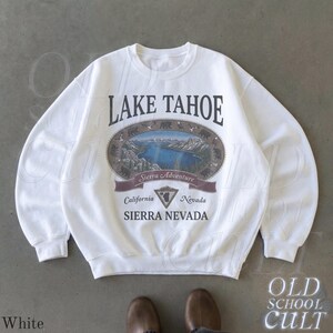 Retro Lake Tahoe Sierra Nevada Sweatshirt, Vintage 90s California Nevada Mountain Crewneck, Nostalgia Hiking Old School Gift White