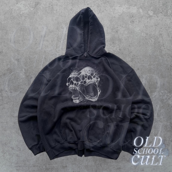 Y2k Skull Screaming Vintage 90s Graphic Hoodie, Retro Gothic Skull
