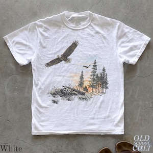 Vintage Bald Eagle Graphic Tee, American Eagle Nature Shirt, Wildlife Sunset Tshirt, Rustic Forest Bird Tee, Outdoor Lover Gift White
