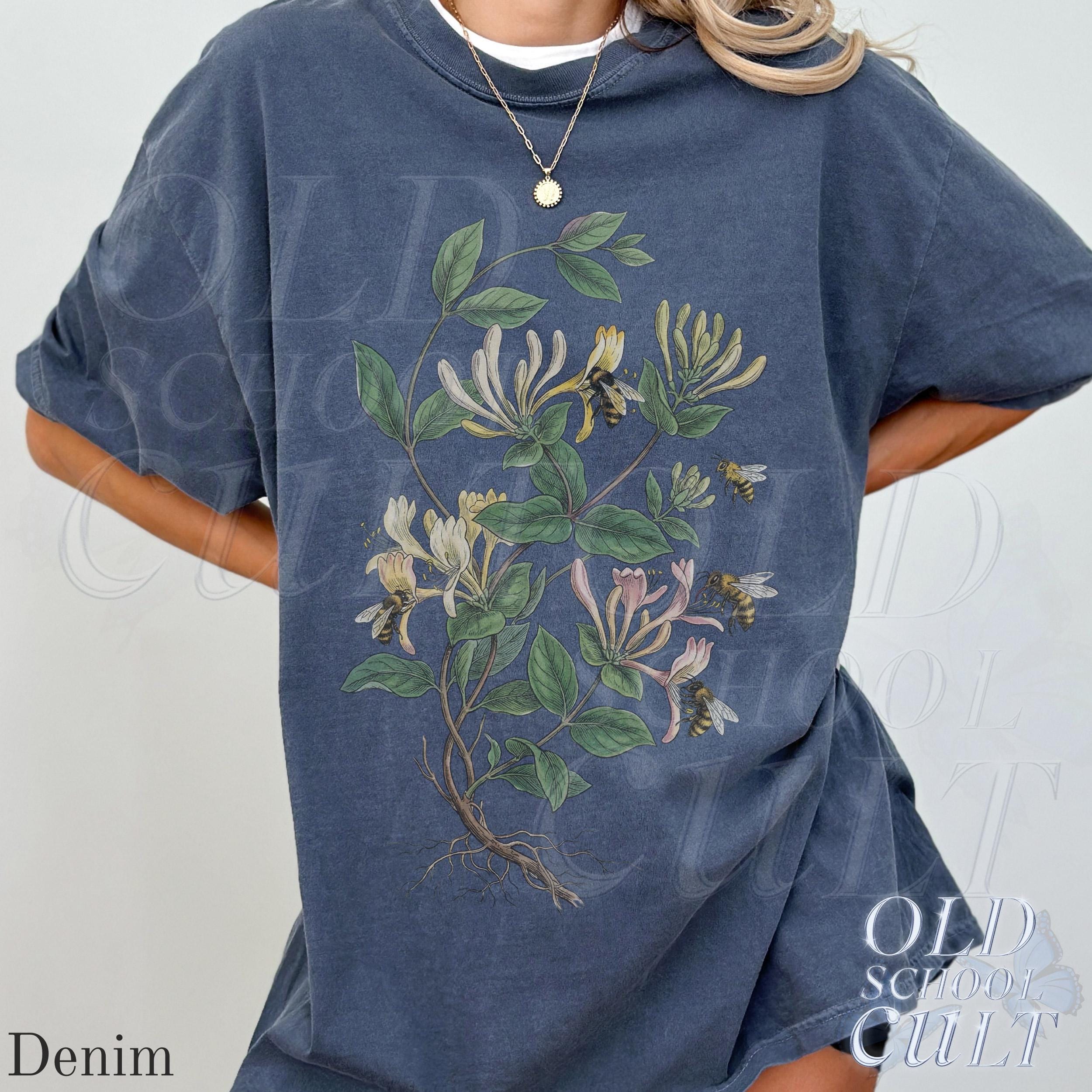 Vintage Honeysuckle Flower Bee 90s Graphic Tshirt, Retro Comfort Colors® Garden Plant Unisex Shirt
