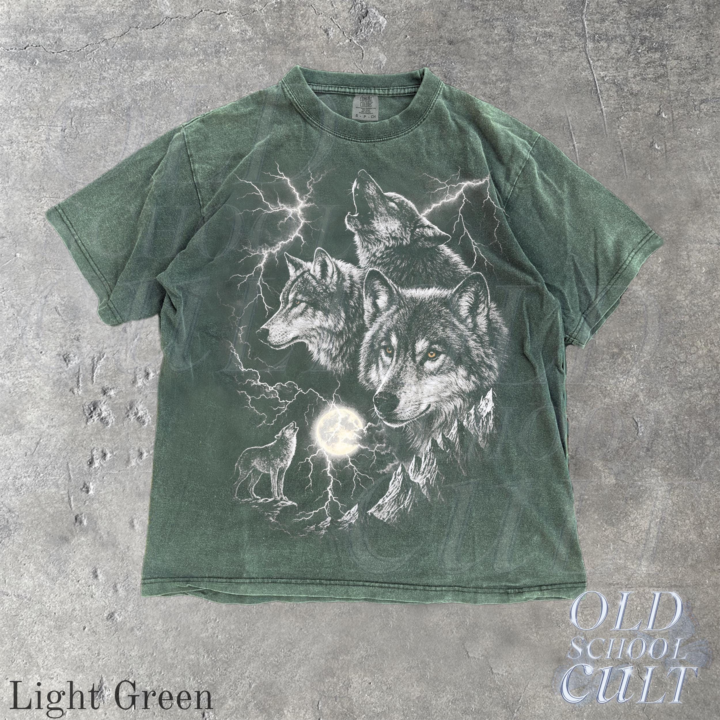 Vintage Wolf Lightning Classic 90s Graphic T-shirt, Retro Wolves