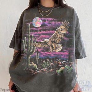 Vintage Eagle Desert T Shirt, Washed Black Western Graphic Tee, Cactus Moon Wildlife Shirt, Retro Southwest Bird Lover Gift image 6
