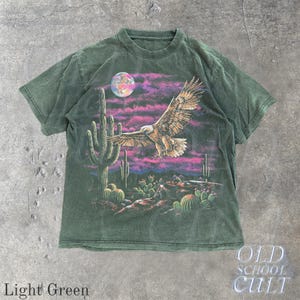 Vintage Eagle Desert T Shirt, Washed Black Western Graphic Tee, Cactus Moon Wildlife Shirt, Retro Southwest Bird Lover Gift Light Green