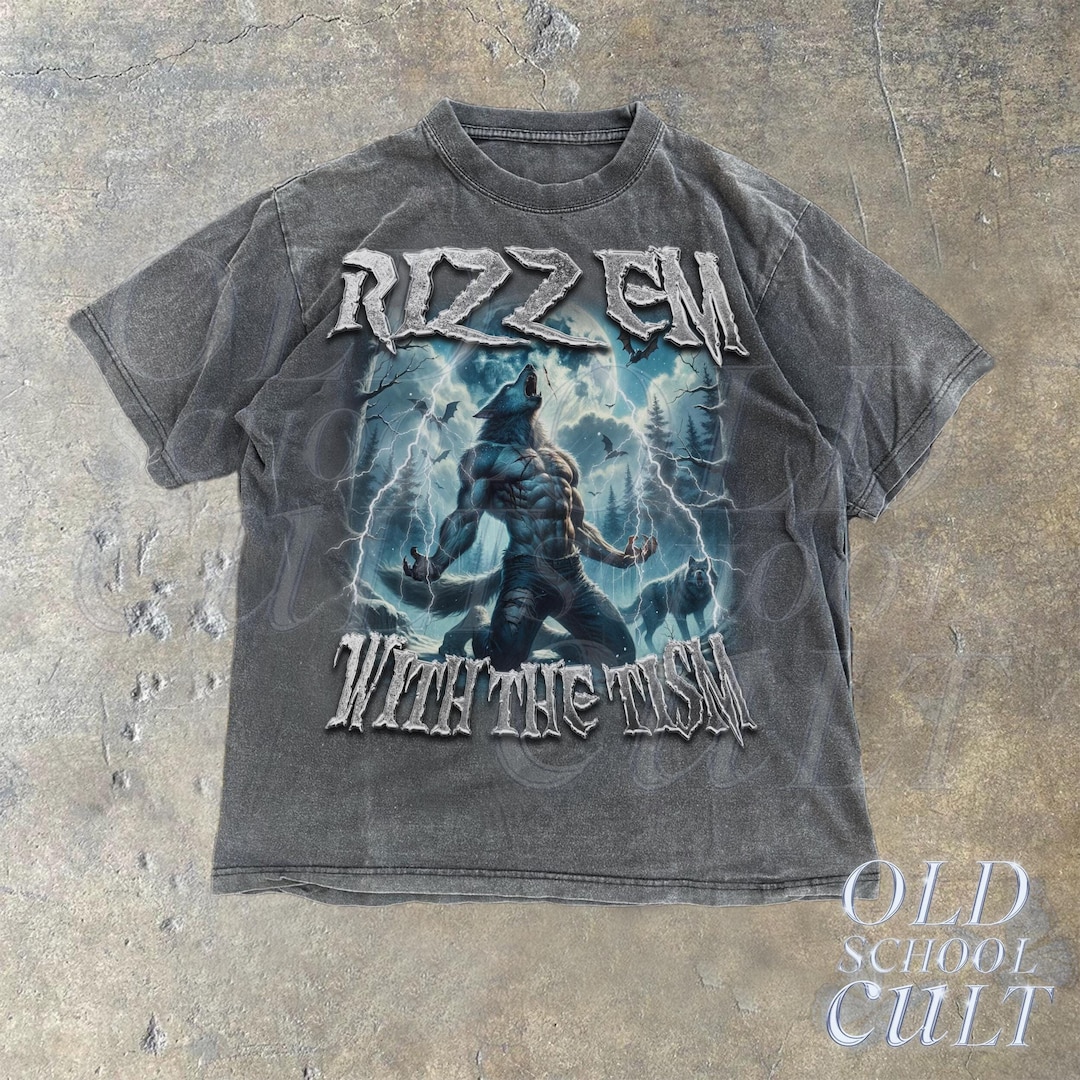 Werewolf Alpha Rizz Rizz Em With the Tism Werewolf Vintage Graphic Shirt, Retro Emo Wolf ...