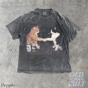 T-shirt graphique chats fumeurs, t-shirt chat vintage poing bosse, chemises Streetwear rétro, haut chaton drôle, t-shirt unisexe surdimensionné avec de la bière fraîche Pepper