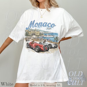 Monaco 1938 Racing Vintage Graphic T Shirt, Retro Grand Prix Motorsport Tee, Classic Car Racing Top White
