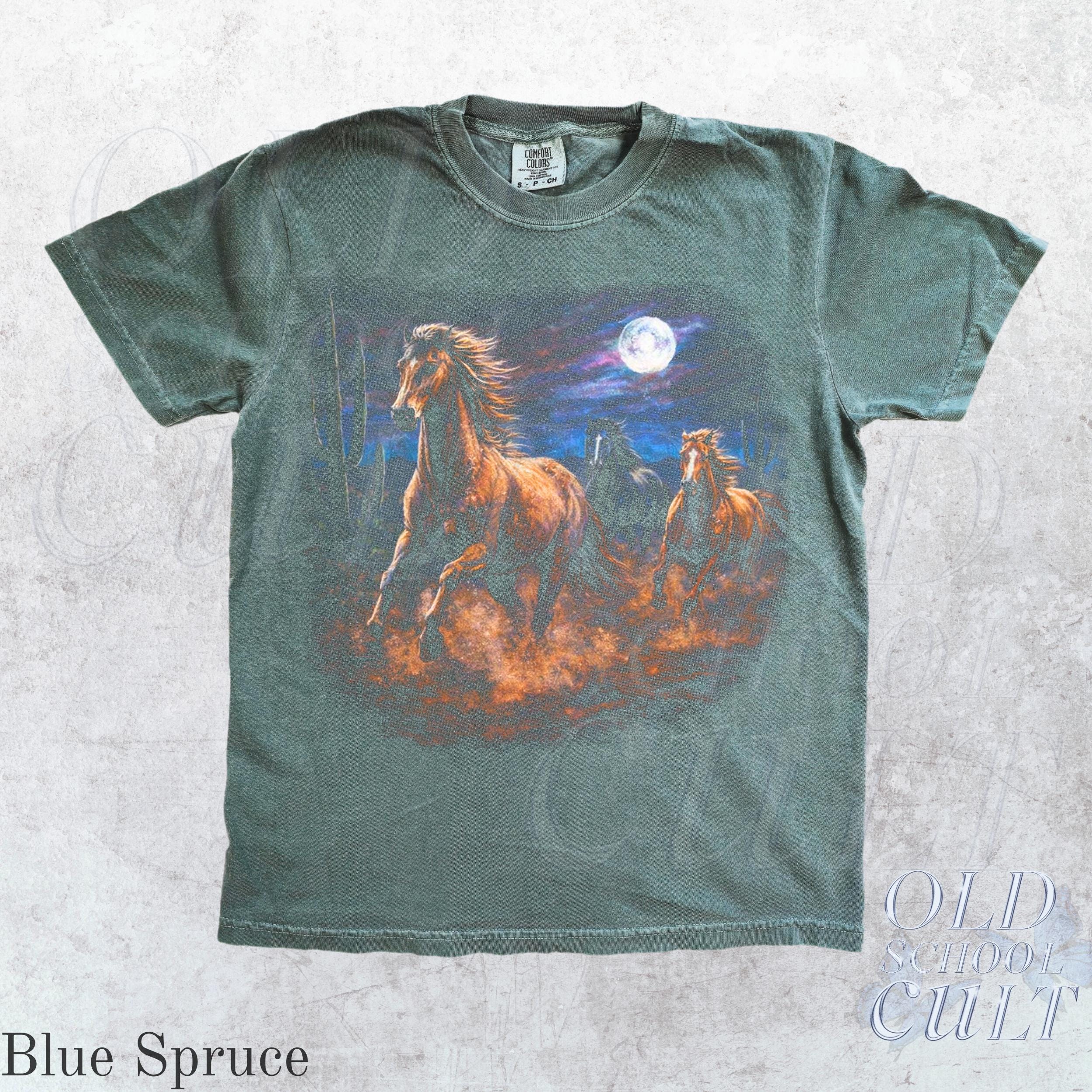 Wild Horses Vintage 90s Graphic T-shirt, Retro Moonlit Running