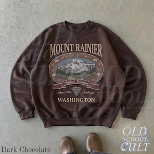 Retro Mount Rainier Washington Sweatshirt, Vintage 90s American Tradition Pacific Northwest Crewneck, Nostalgia Hiking Old School Gift Dark Chocolate