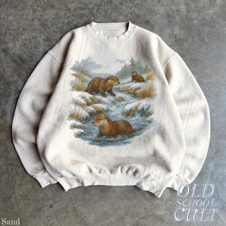 Felpa retrò con motivo a lontre selvatiche, girocollo con motivo a lontre vintage anni '90, girocollo unisex Boho, maglione nostalgico con motivo a lontre immagine 5