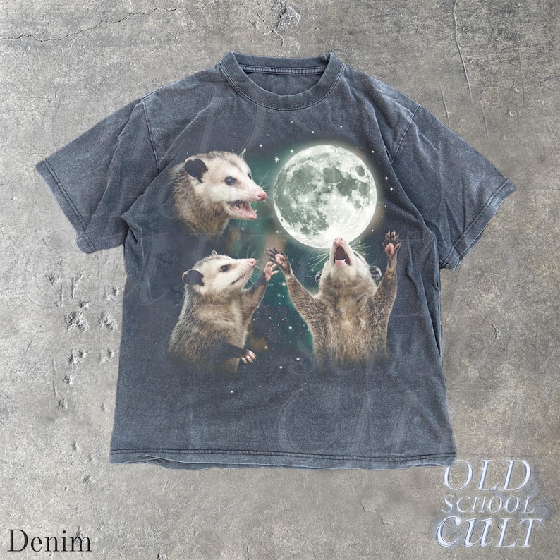 Opossum Howling at Moon Vintage 90s Graphic T Shirt, Retro Possum Silly Gift Denim