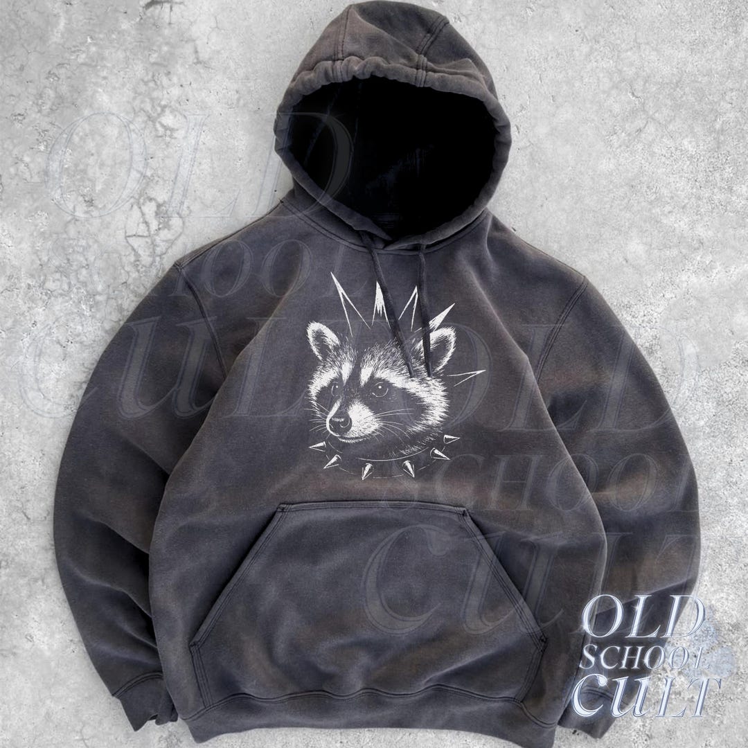 Raccoon Punk Vintage 90s Graphic Hoodie, Retro Funny Punker Raccoon ...
