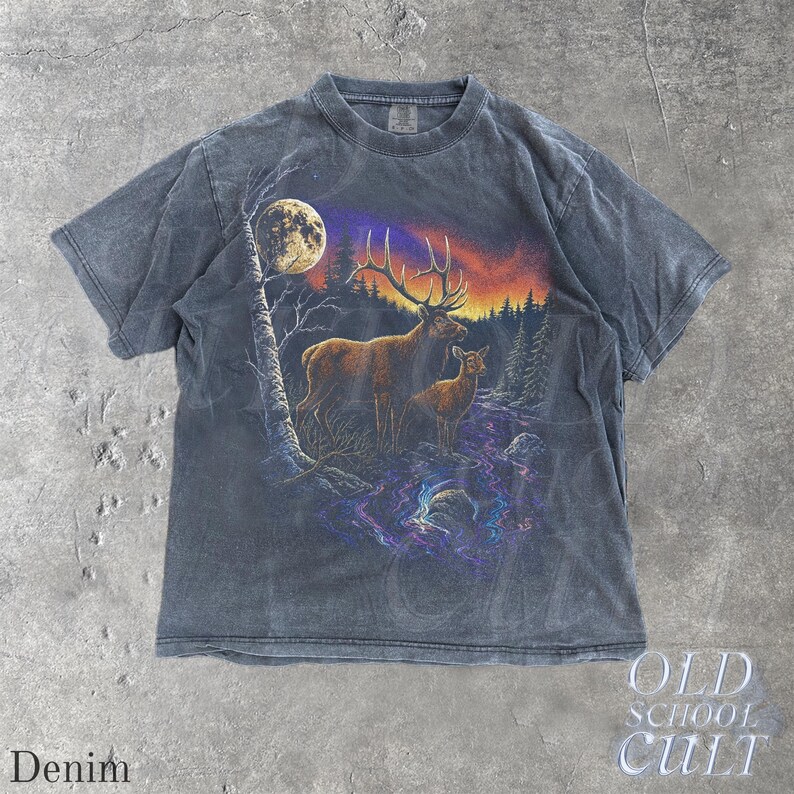 Elk Graphic T-Shirt, Wilderness Wildlife Nature Tee, Comfort Colors® Pepper Shirt, Vintage Outdoor Adventure Top, Hiking Camping Gift Denim