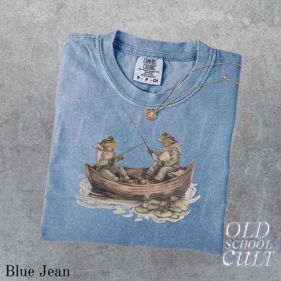Two Frogs Fishing Vintage 90s Style Tshirt, Retro Comfort Colors® Y2k Frog Fisher Shirt, Funny Fisher Toad Shirt, Silly Frog Shirts