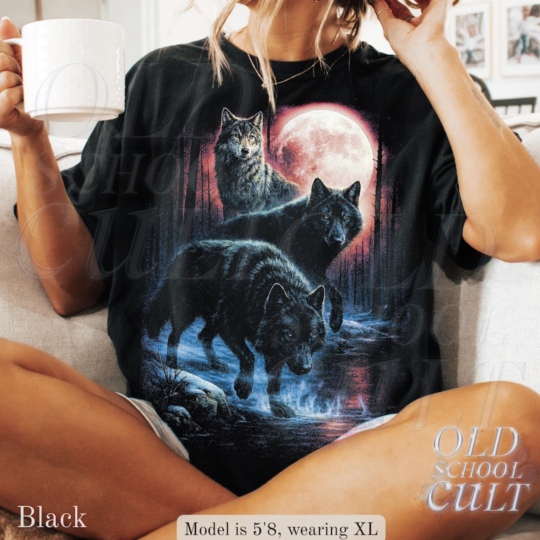 Vintage Wolf 90s Graphic Shirt, Retro Comfort Colors® Wolf Mystical ...