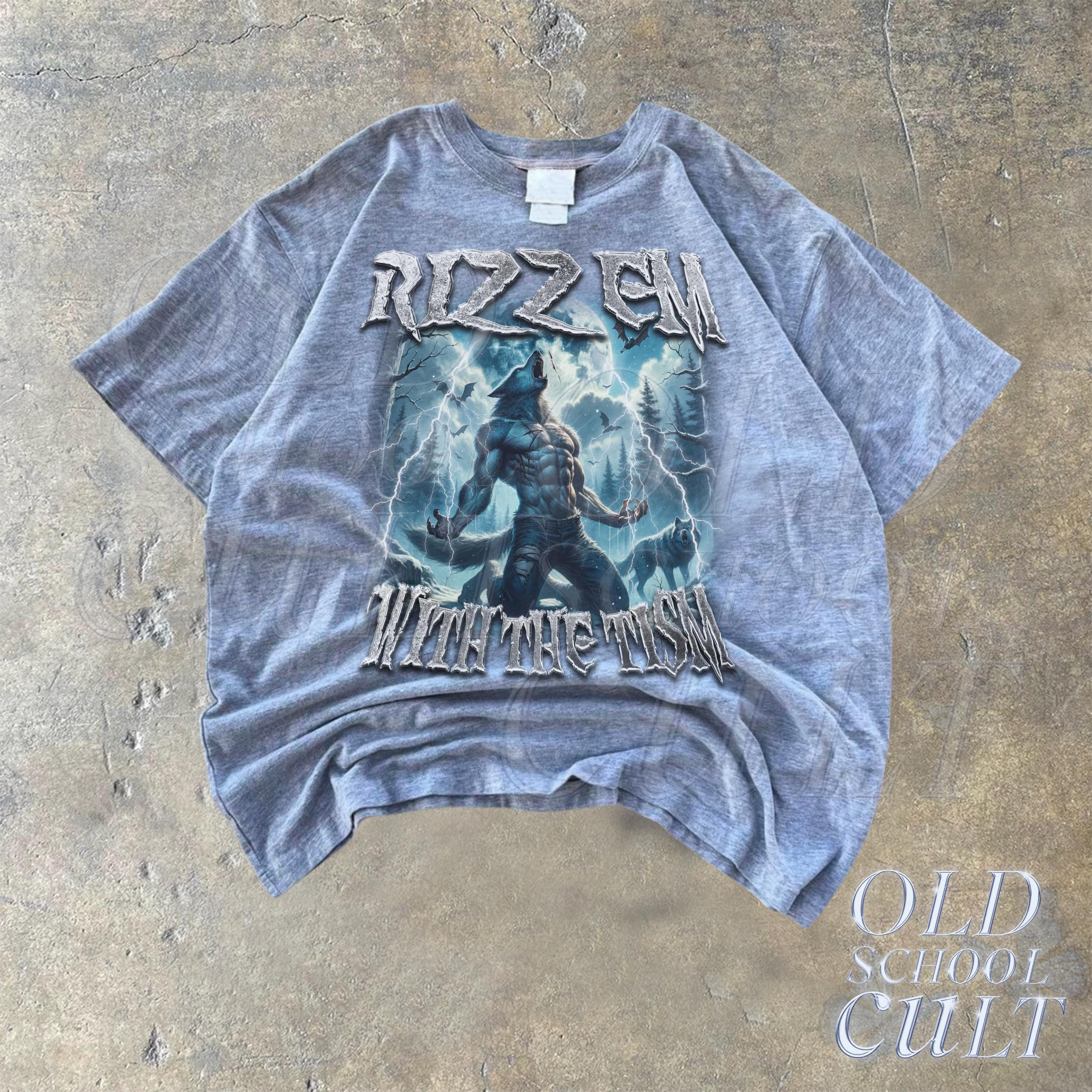 Werewolf Alpha Rizz Rizz Em With the Tism Werewolf Vintage Graphic Shirt, Retro Emo Wolf ...
