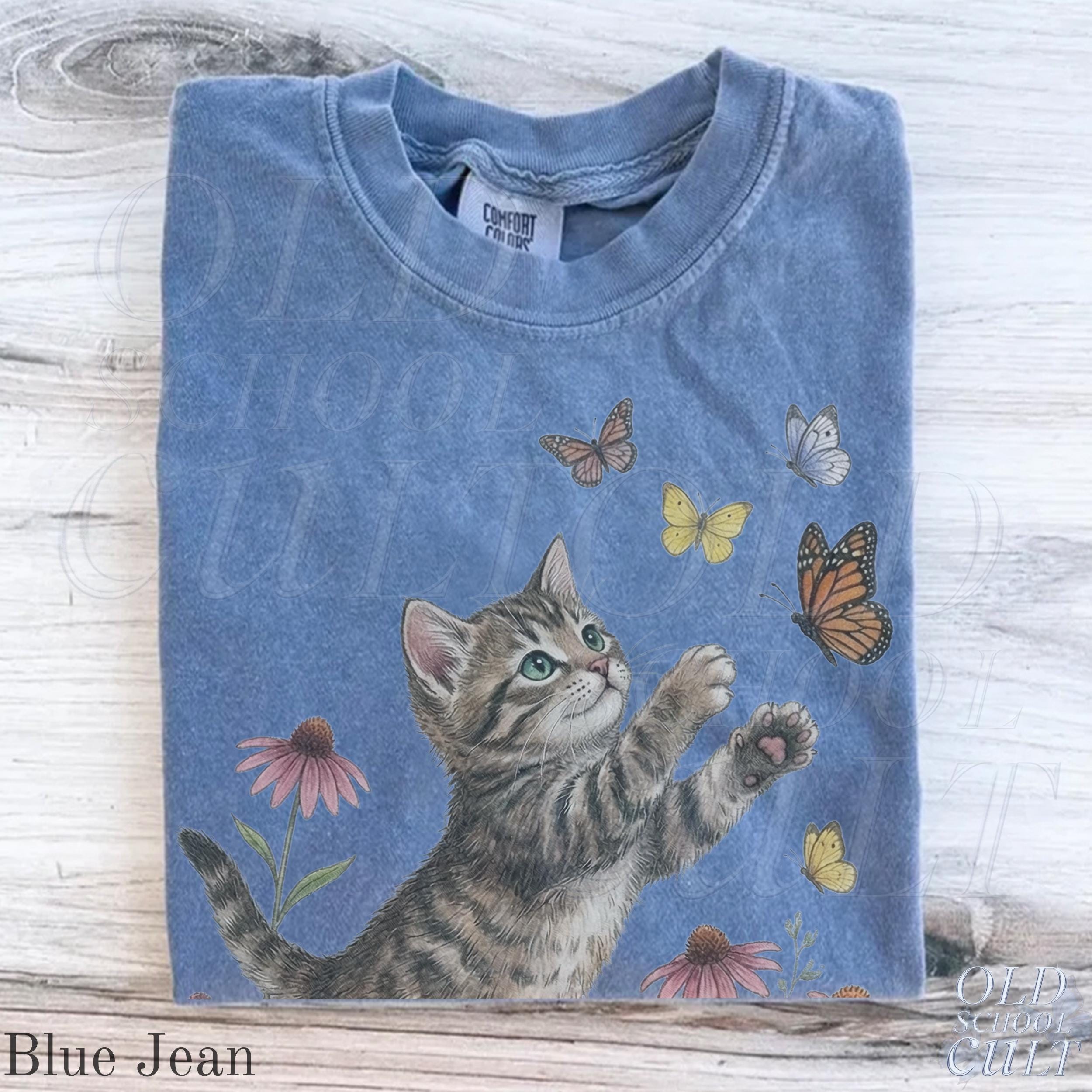 Vintage Cute Kitten Butterfly 90s Graphic Tshirt, Retro Comfort Colors ...