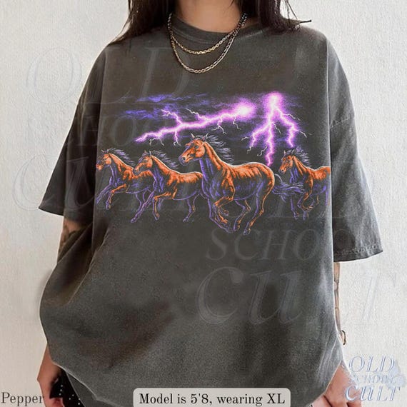 Vintage Horse Lightnings 90s Graphic T-shirt, Retro Horse Purple