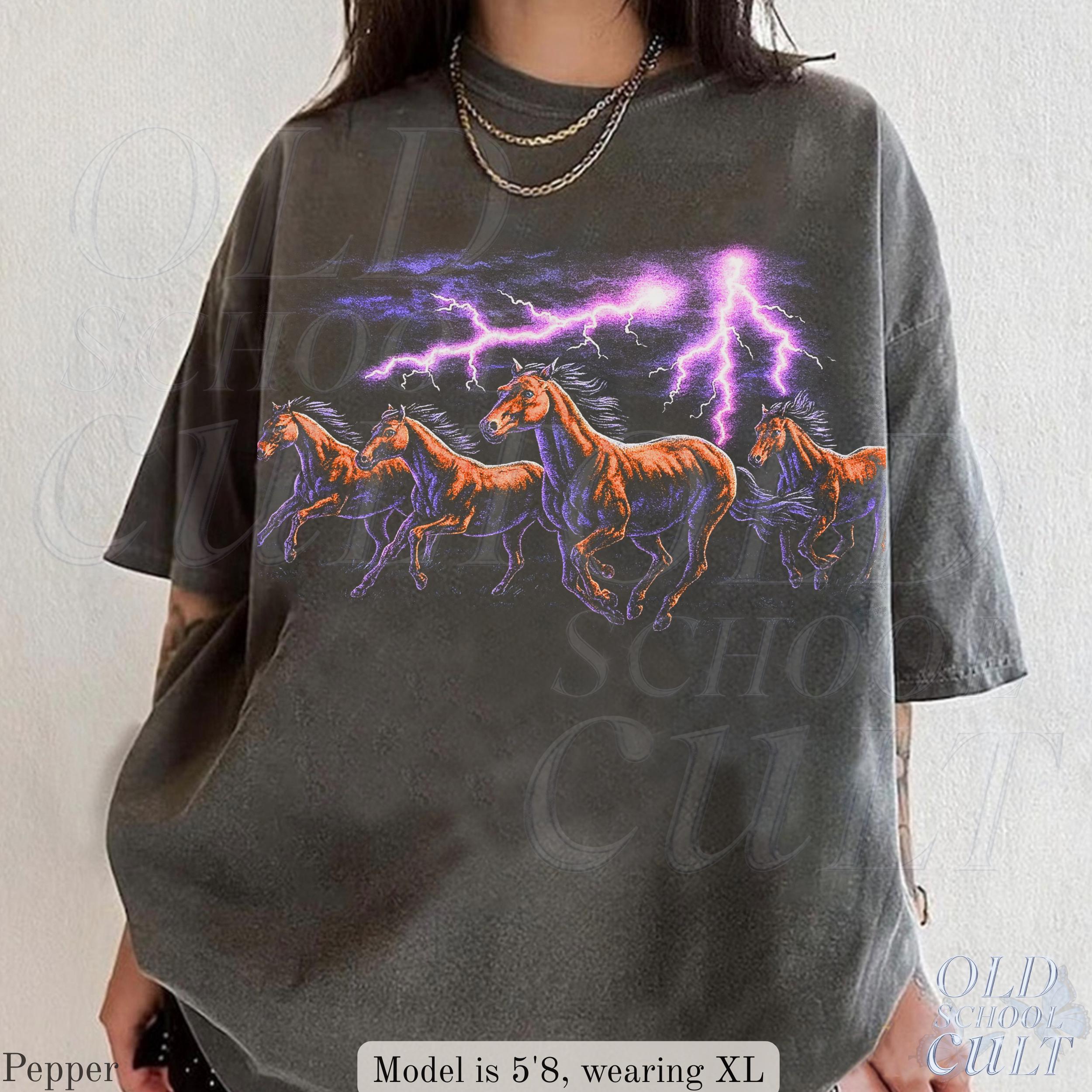 Vintage Horse Lightnings 90s Graphic T-shirt, Retro Horse Purple