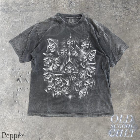 Vintage Skull T Shirt, Gothic Graphic Tee, Reaper Skull Shirt, Halloween Horror Shirt, Grunge Dark Streetwear Top, 90s Rock Unisex Tee