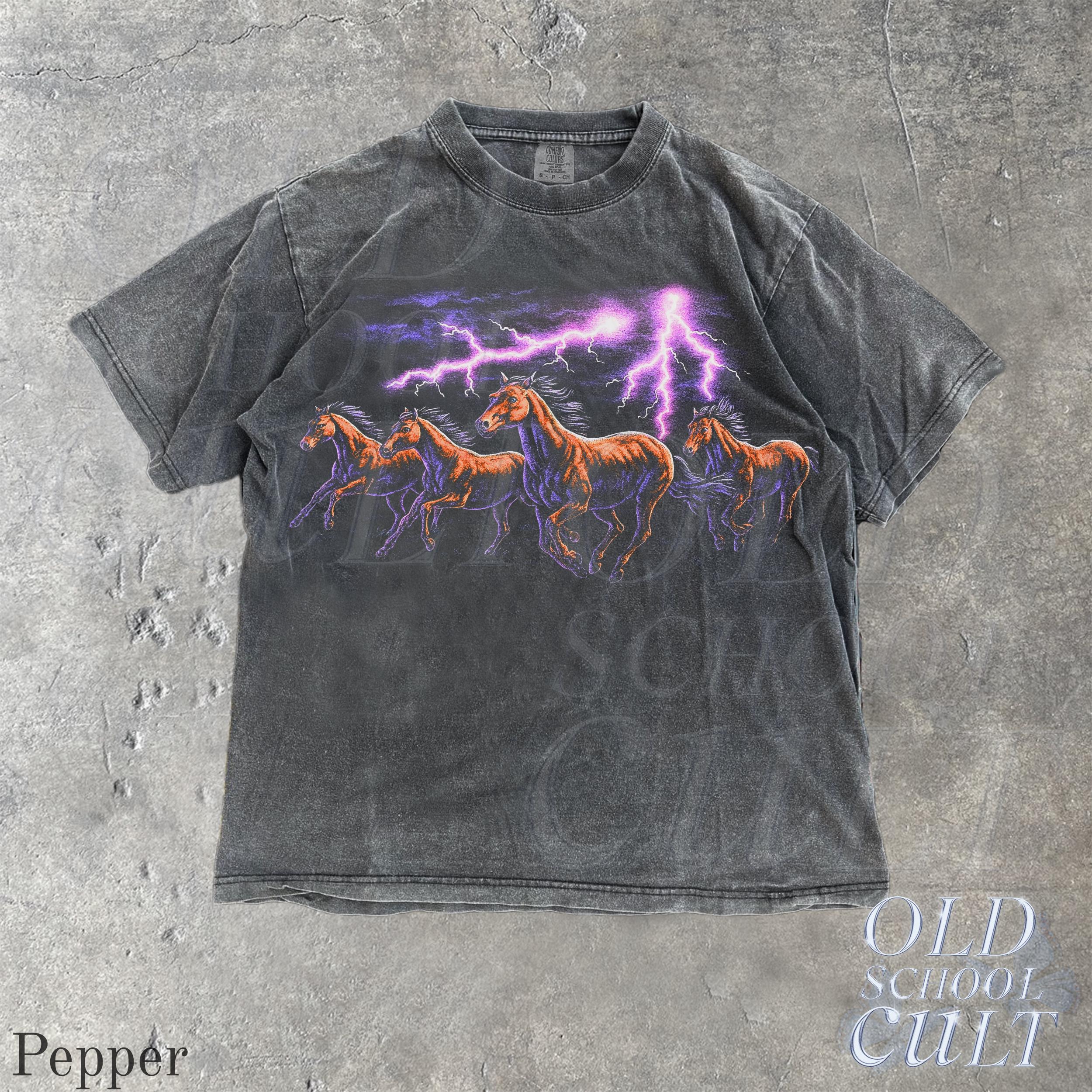 Vintage Horse Lightnings 90s Graphic T-shirt, Retro Horse Purple