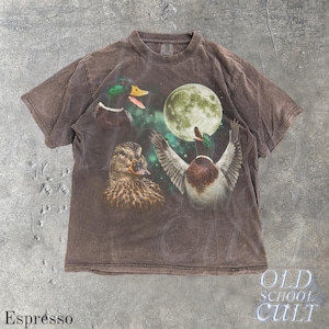 Mallard Duck Moon Vintage Graphic T Shirt, Retro Wildlife Bird Tee, Hunting Nature Gift Espresso